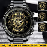 Personalisieren Sie diese We'll Defend US-Armee-Veteranenuhr mit individuellem Rang und Namen